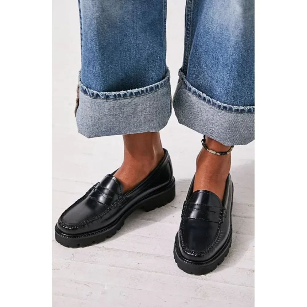 New Weejuns by G.H. Bass Whitney Super Lug Sole Penny Loafer Size 6 Black - Picture 1 of 8